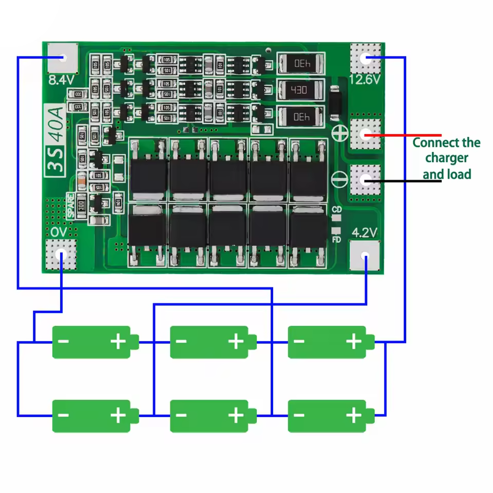 3S 40A BMS 12.6V Lithium Battery Charger Protection Board - Balanced wiring diagram