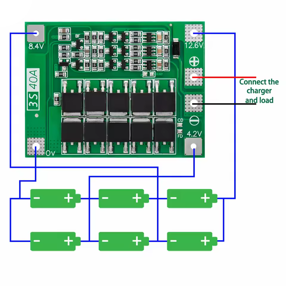 3S 40A BMS 12.6V Lithium Battery Charger Protection Board - Enhanced wiring diagram