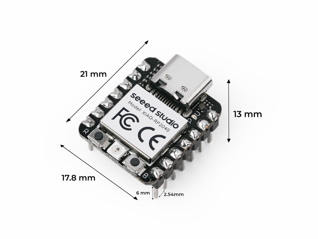 Seeed Studio XIAO RP2040 - Soldered Dimensions