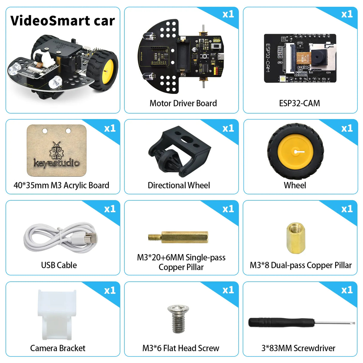 Keyestudio ESP32-CAM Vision Smart Car Robot Kit