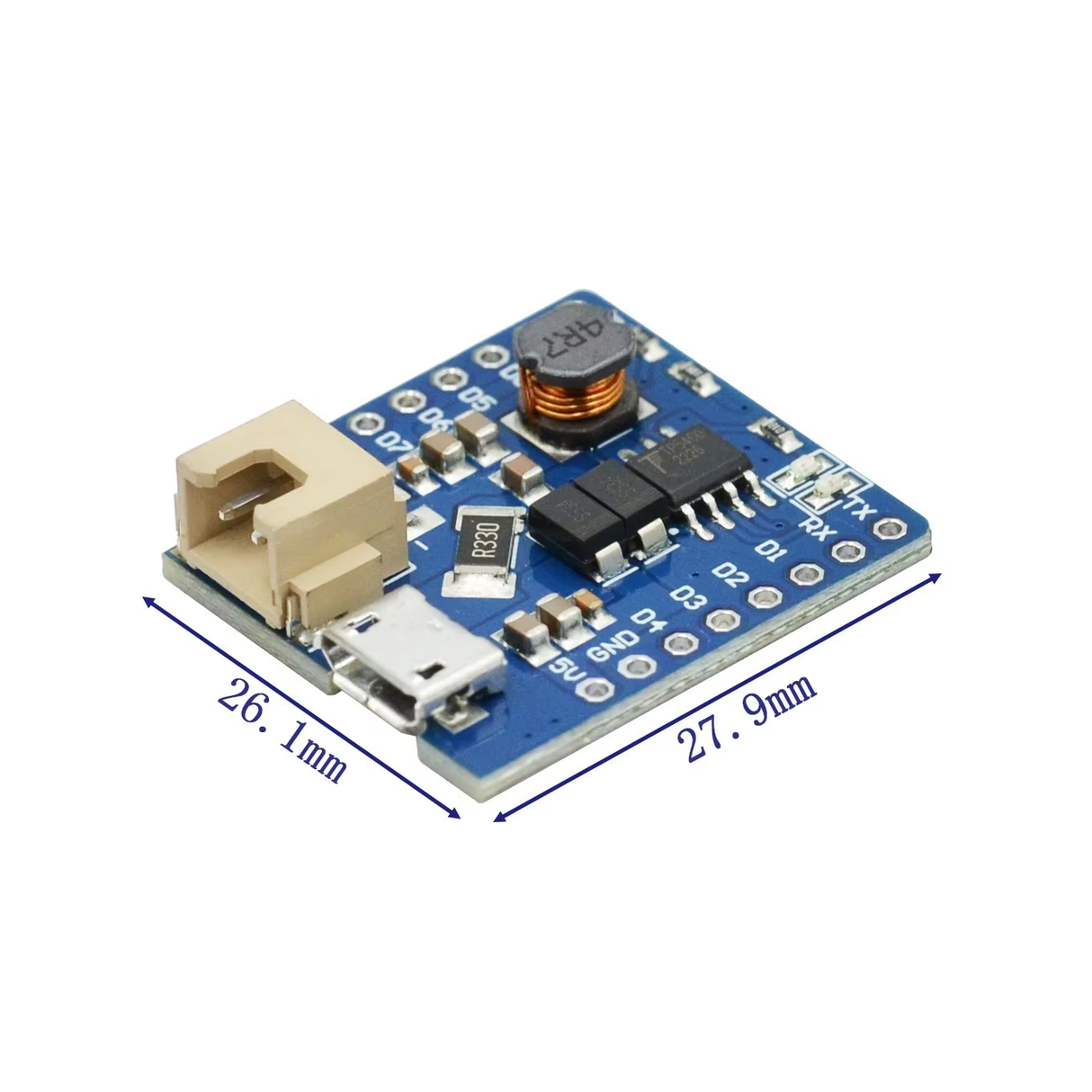 D1 Mini Battery Shield V1.1 Dimensions – Wemos Single Lithium Battery Charging Module