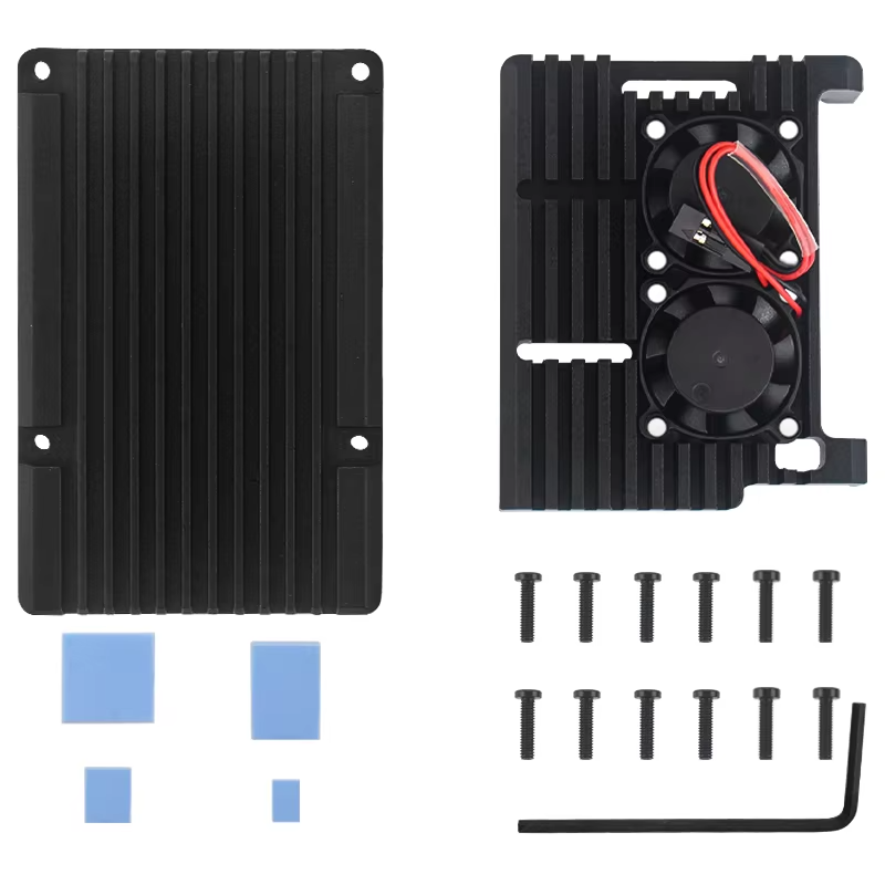 Dual Fan Metal Aluminum Case For Raspberry Pi 4 Black