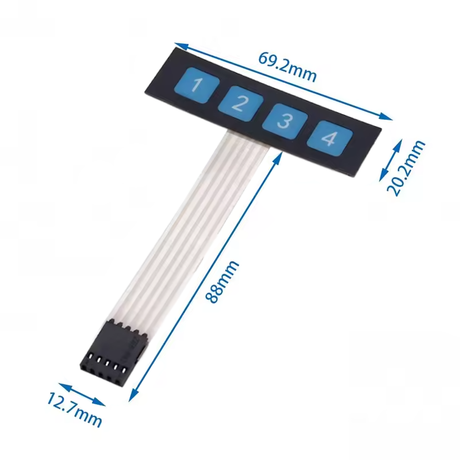 1x4 Membrane Keypad Module for Arduino Dimensions