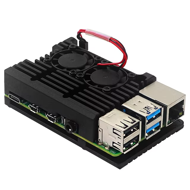 Dual Fan Metal Aluminum Case For Raspberry Pi 4 Black