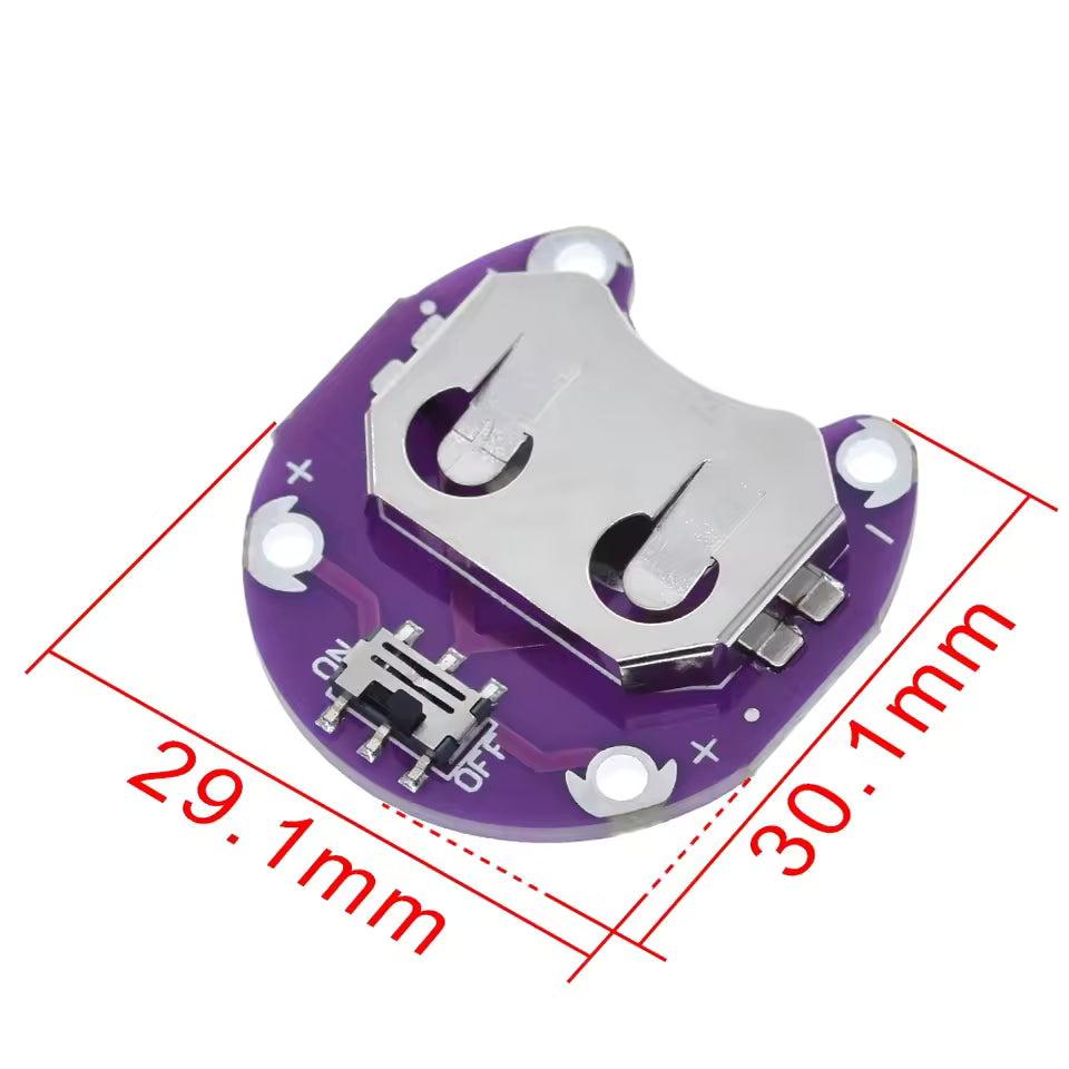 CR2032 3V Coin Cell Lithium Battery Holder for LilyPad Dimensions