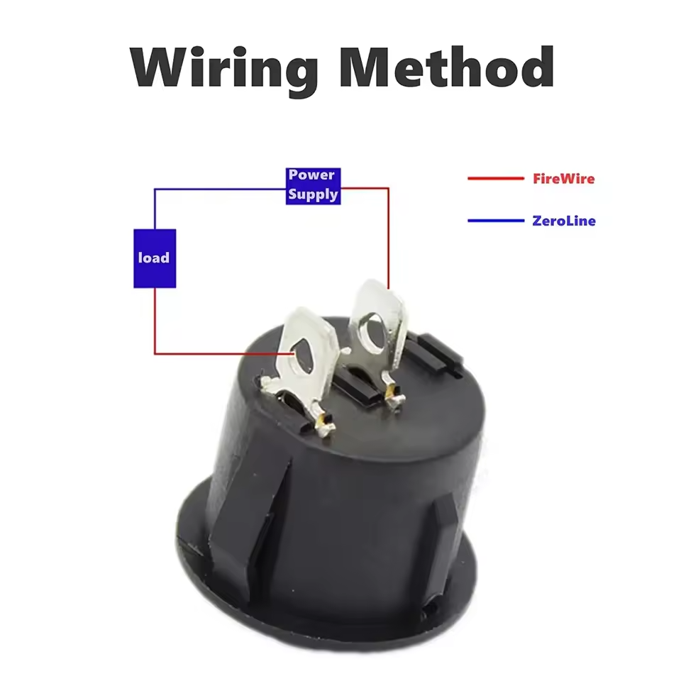 Round SPST Rocker Switch – ON/OFF, 2-Pin Wiring Method Diagram