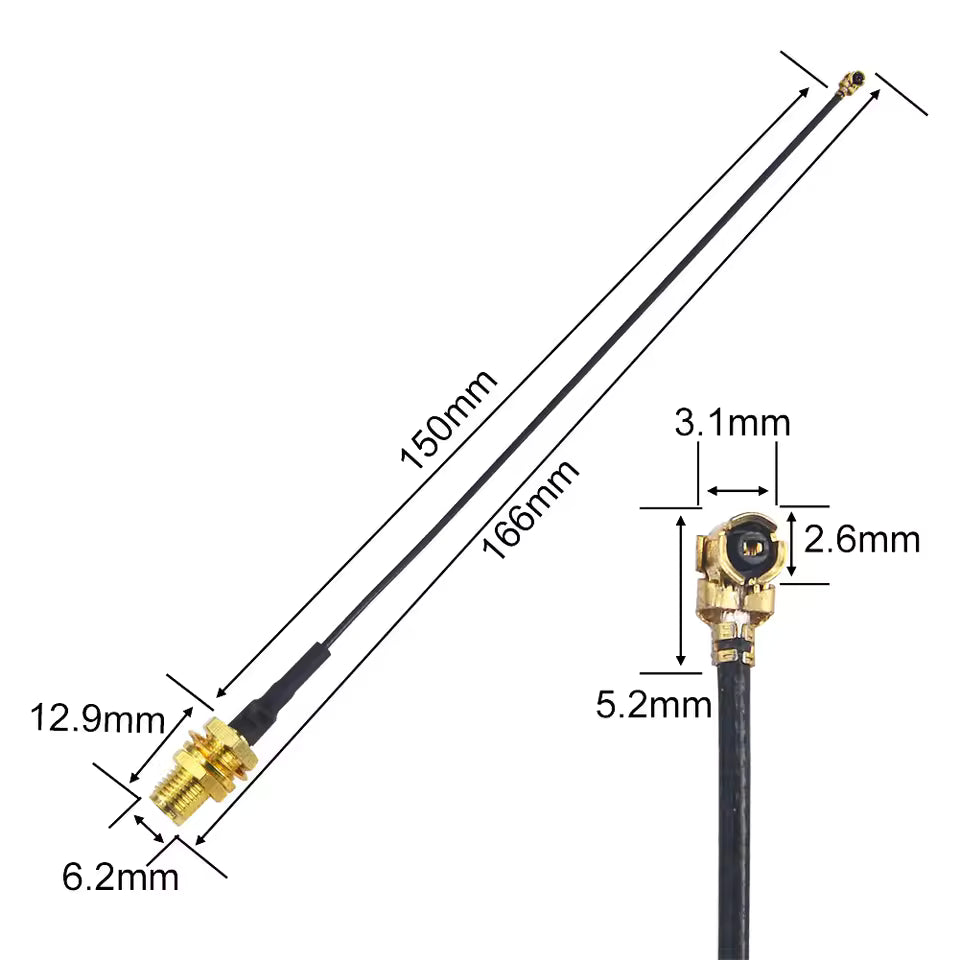 U.FL (IPEX) to SMA Female Adapter Cable - 150mm Dimensions