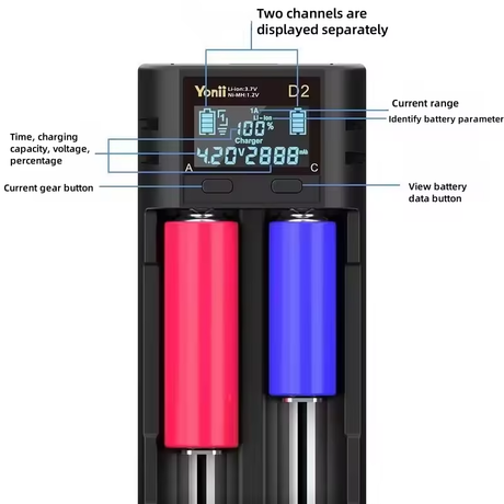 2 Slot Universal Battery Charger With LCD - 18650 Compatible
