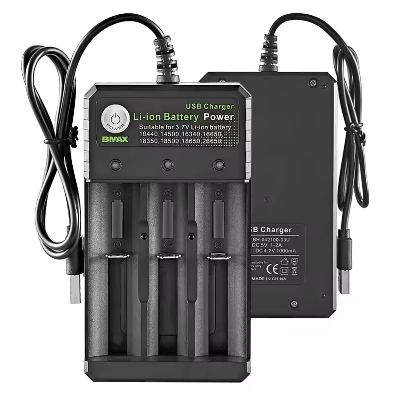 18650 Battery Charger 3-Slot Universal USB Smart Charger