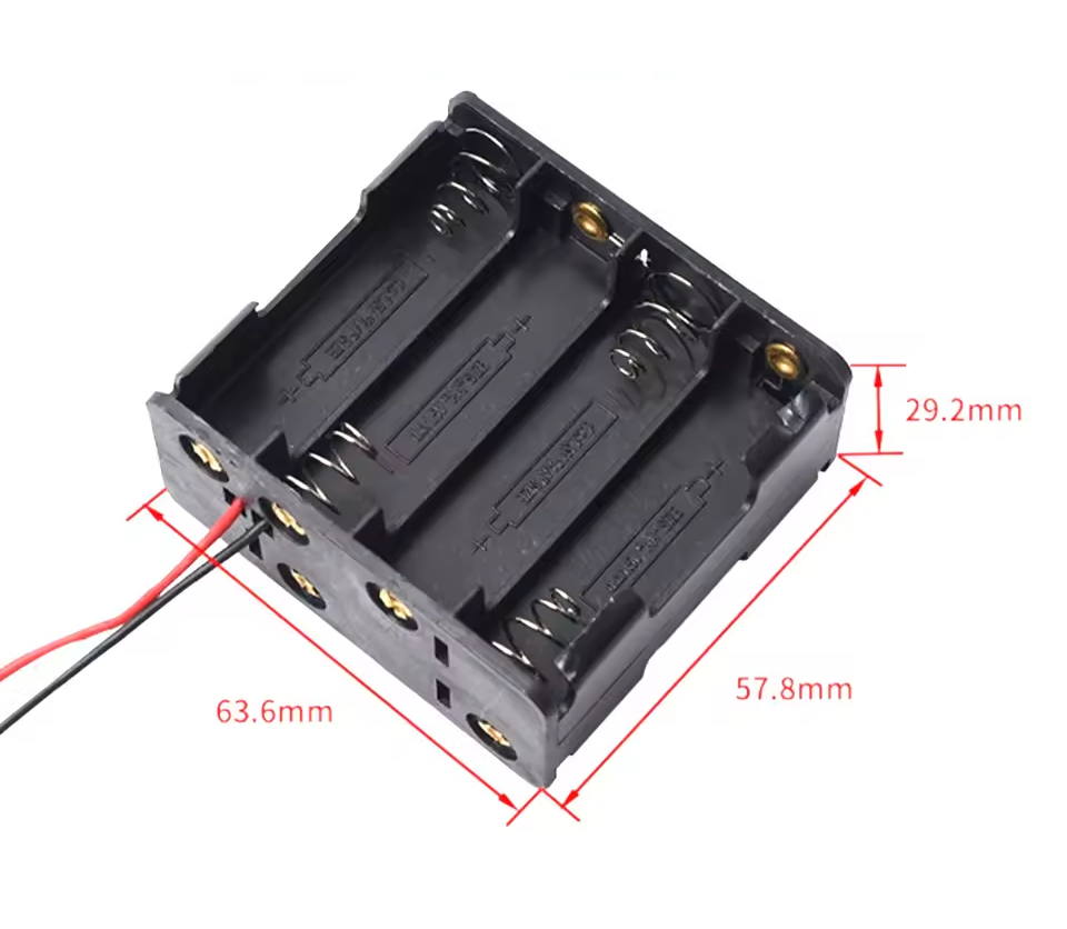 8 × AA Battery Holder Case with Leads Dimensions