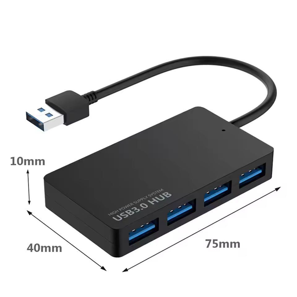 Slim 4-Port USB 3.0 Hub Splitter — High-Speed Portable Adapter for PC & Mac
