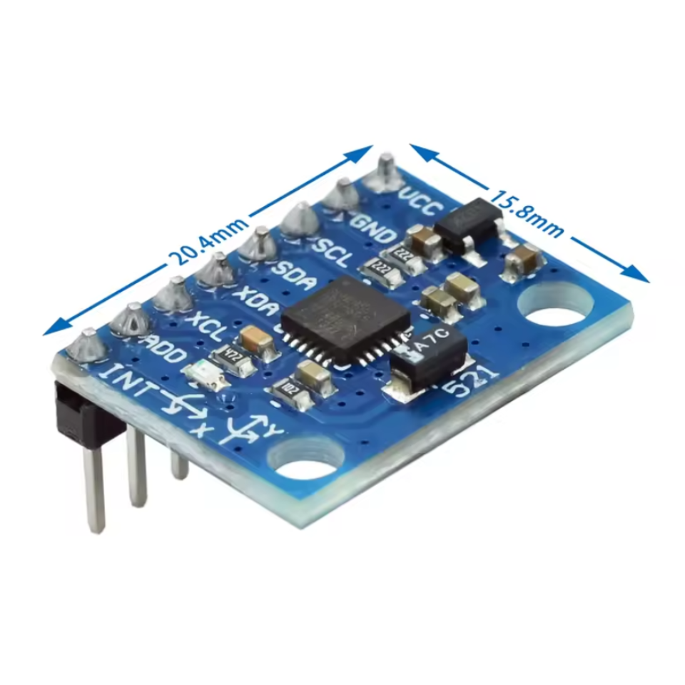 GY521 MPU-6050 3-Axis Gyroscope & 3-Axis Accelerometer Sensor - Soldered Pins Dimensions