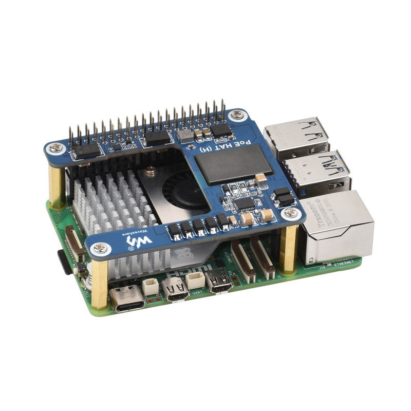 PoE HAT, 5V 5A Output, 802.3af/at Compatible on Raspberry Pi 5 Waveshare