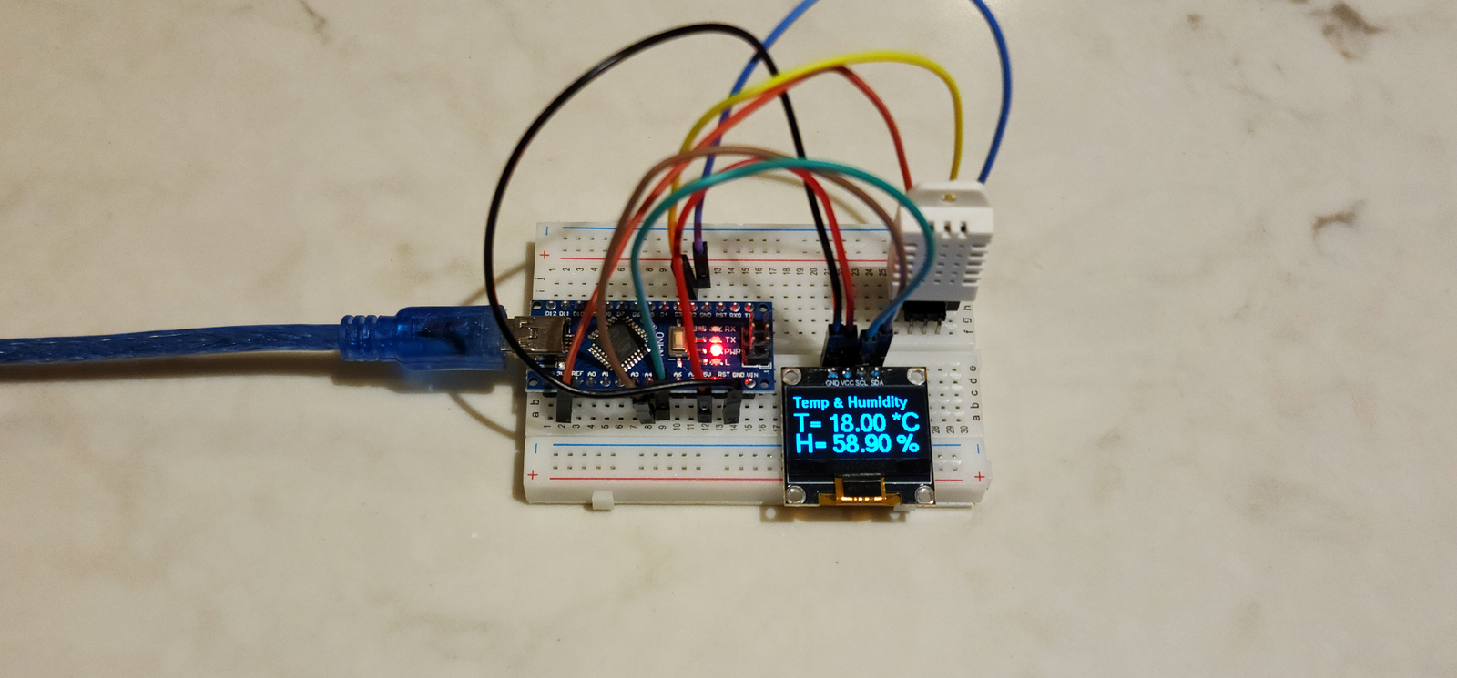 Working Arduino Nano DHT22 OLED project