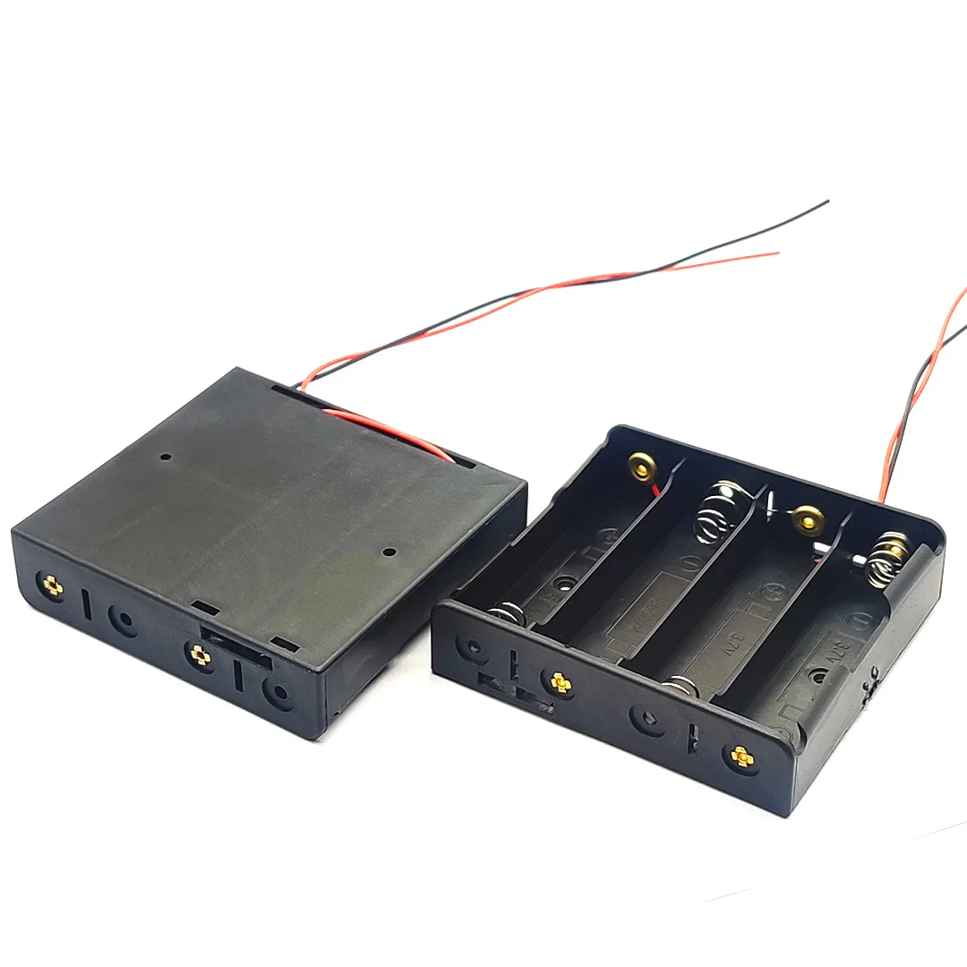 4 Custodie Porta Batterie AA – Doppia Molla Laterale, 6 X 1.5V, Nere, Connessioni Elettriche In Plastica
