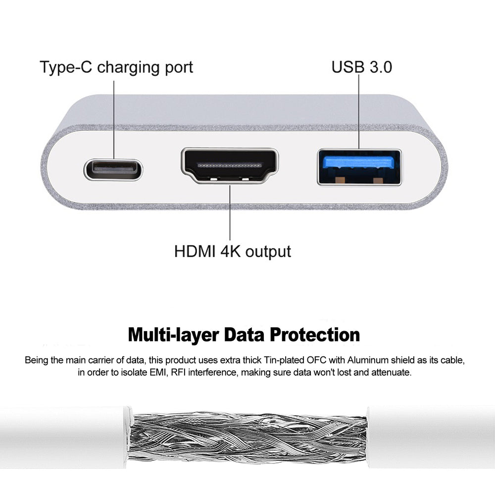 USB-C to HDMI 4K Adapter Hub with USB 3.0 and PD Charging