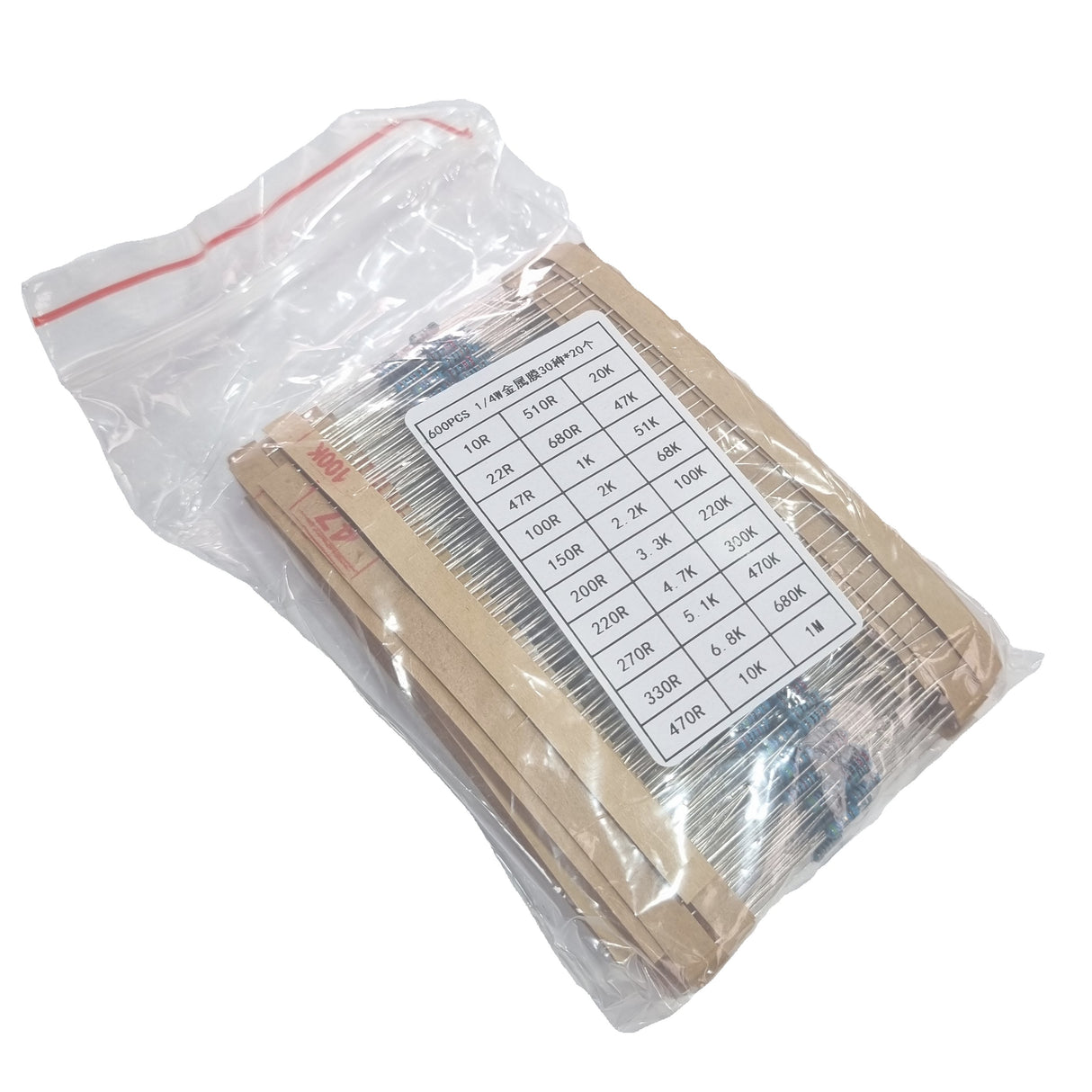 600pcs 30 Values Resistor Kit - 1/4W 1% Metal Film