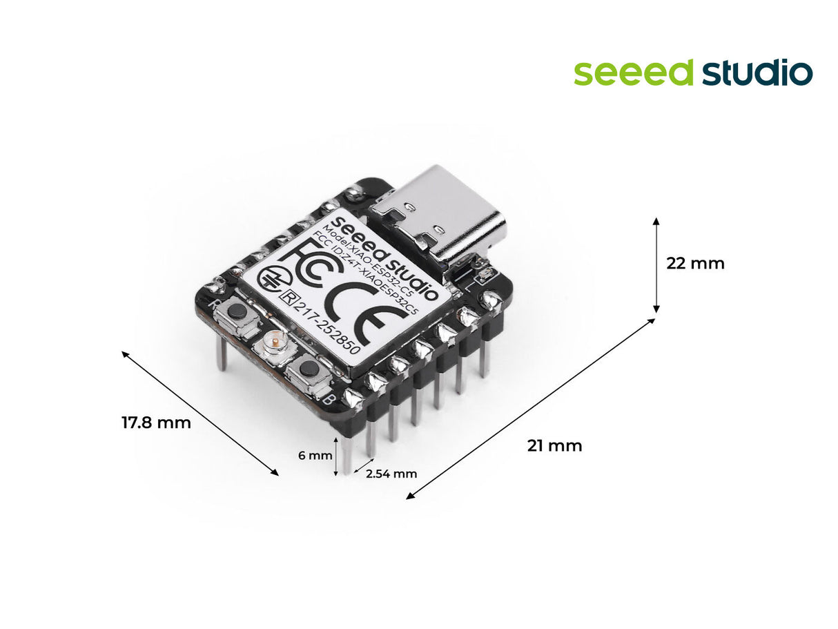Seeed Studio XIAO ESP32-C5 - Soldered Dimensions