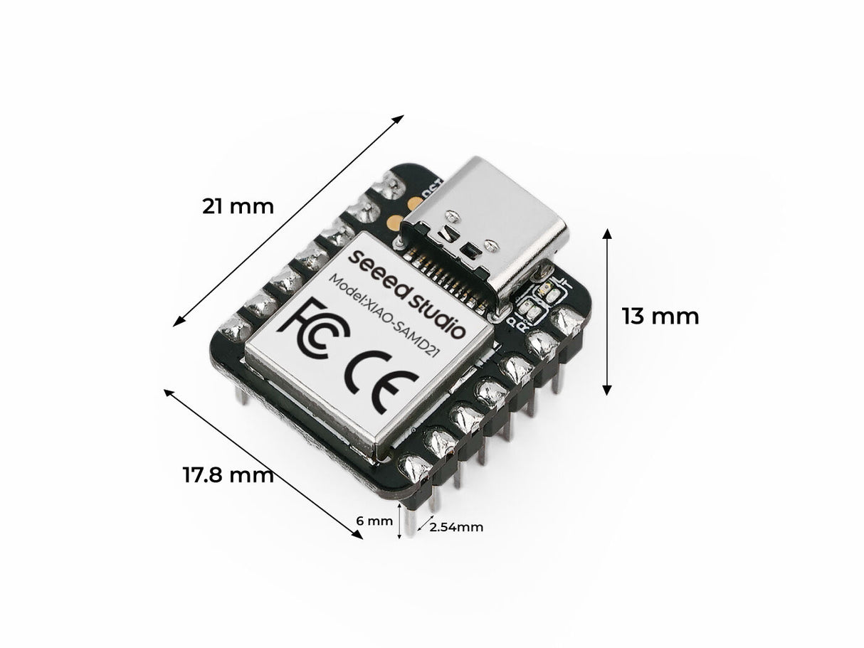 Seeed Studio XIAO SAMD21 Cortex M0+ (Seeeduino XIAO) - Soldered Dimensions