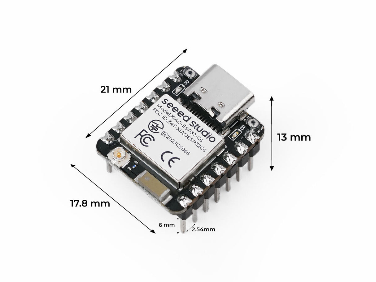 Seeed Studio XIAO ESP32-C6 - Soldered Dimensions