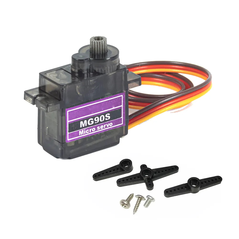 MG90S metal gear servo, a high-torque mini servo motor with metal gears, providing durable and precise motion control for robotics and remote-controlled applications