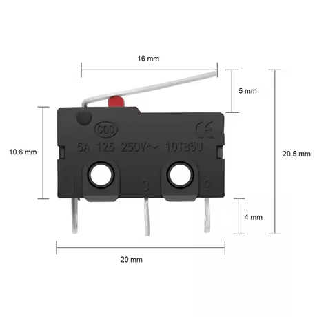 Mini Micro Limit Switch 5A 125/250V AC SPDT Dimensions