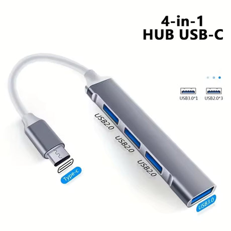 USB-C Hub 4-Port Aluminum Adapter OTG Multi Device Splitter for Laptop PC