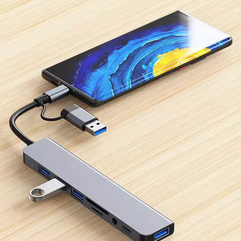 8-in-1 USB-C Hub Multiport Dock USB 3.0 SD TF Audio Adapter for Laptop PC
