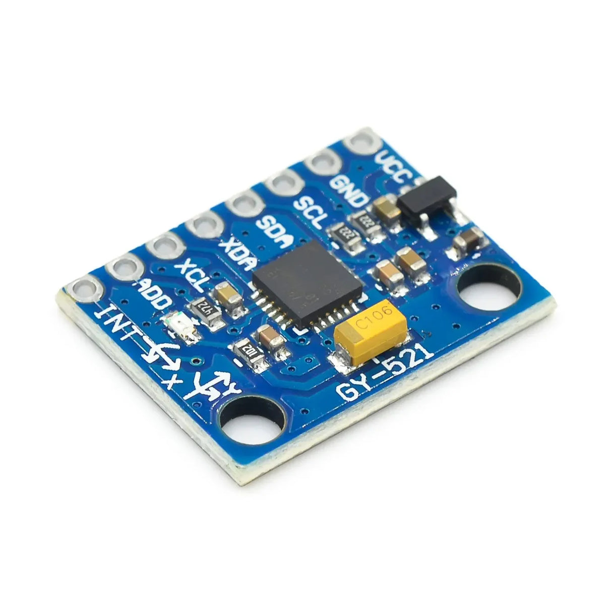 GY-521 module featuring the MPU6050 sensor, offering a 3-axis gyroscope and 3-axis accelerometer, ideal for motion tracking and orientation sensing