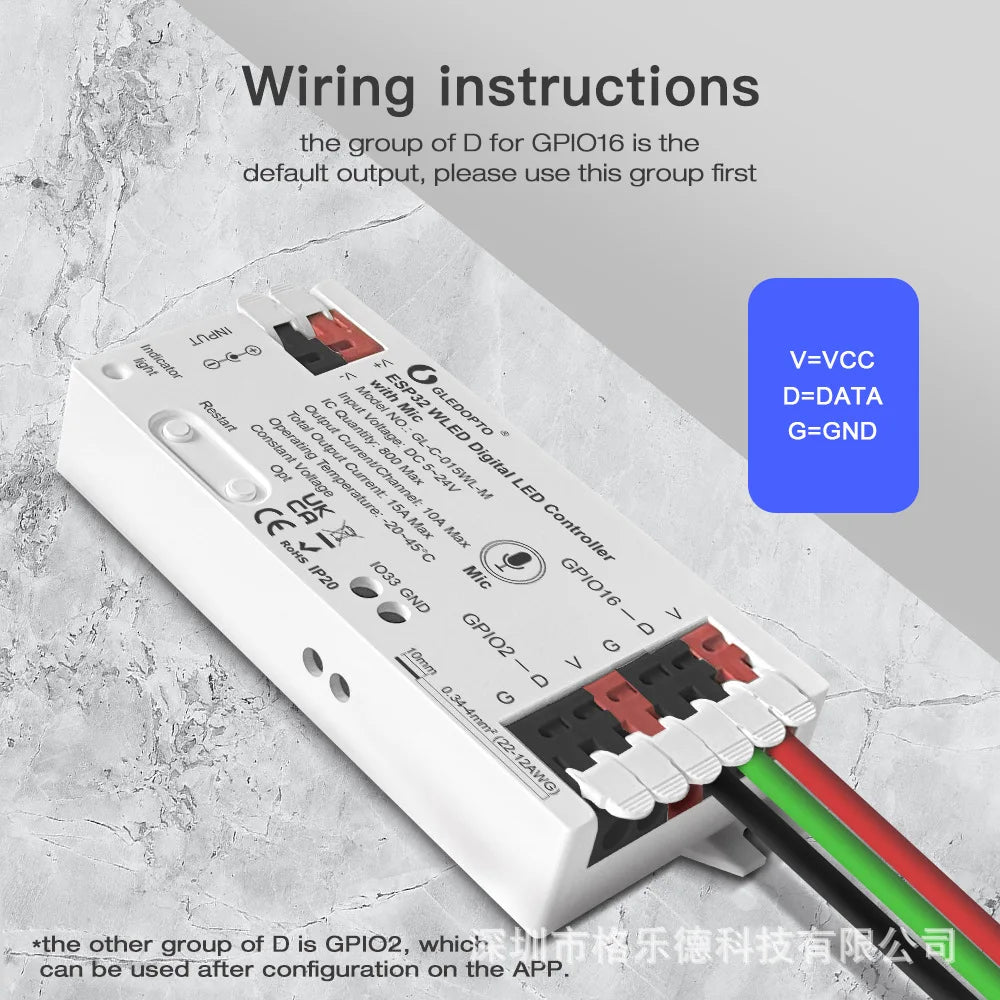 ESP32 WLED Dual Addressable LED Controller With Microphone - GLEDOPTO