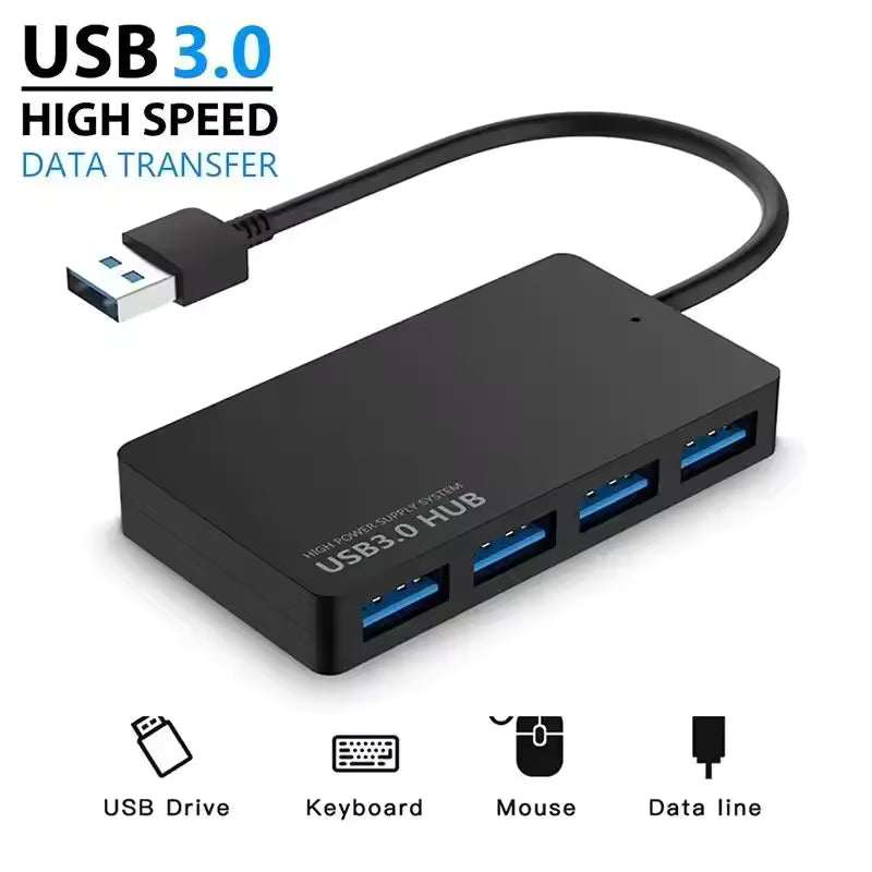 Slim 4-Port USB 3.0 Hub Splitter — High-Speed Portable Adapter for PC & Mac