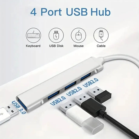 USB-A Hub 4-Port Aluminum Adapter OTG Multi Device Splitter for PC Laptop