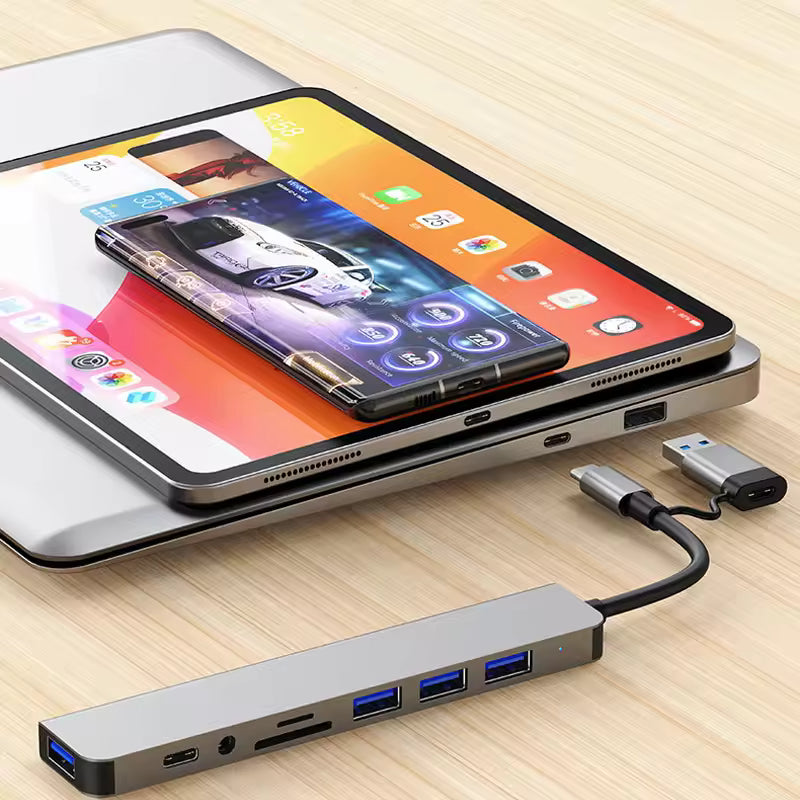 8-in-1 USB-C Hub Multiport Dock USB 3.0 SD TF Audio Adapter for Laptop PC
