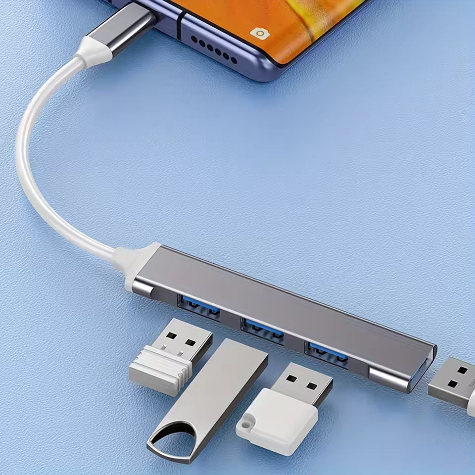 USB-C Hub 4-Port Aluminum Adapter OTG Multi Device Splitter for Laptop PC