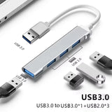 USB-A Hub 4-Port Aluminum Adapter OTG Multi Device Splitter for PC Laptop
