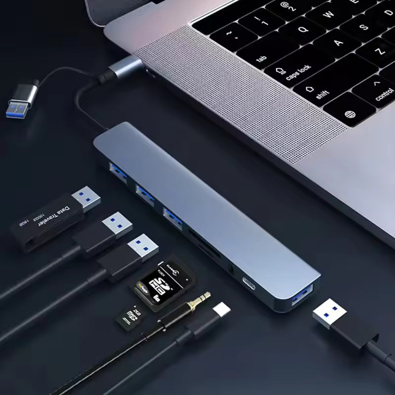 8-in-1 USB-C Hub Multiport Dock USB 3.0 SD TF Audio Adapter for Laptop PC
