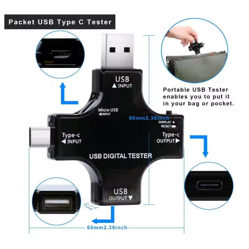 USB Tester - Inline Voltage & Current Meter Battery Tester