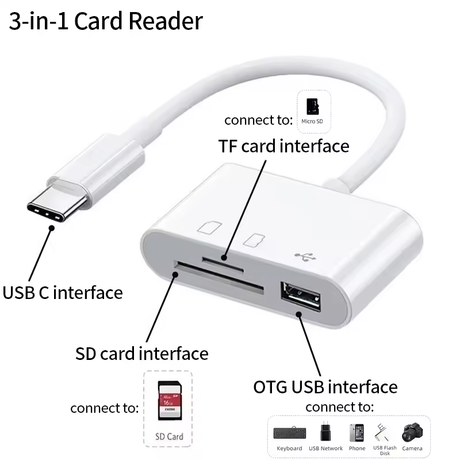 USB-C 3-in-1 Hub & Card Reader SD TF