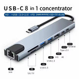 8-in-1 USB-C Hub HDMI RJ45 Ethernet USB 3.0 SD TF Card Reader PD3.0 Adapter