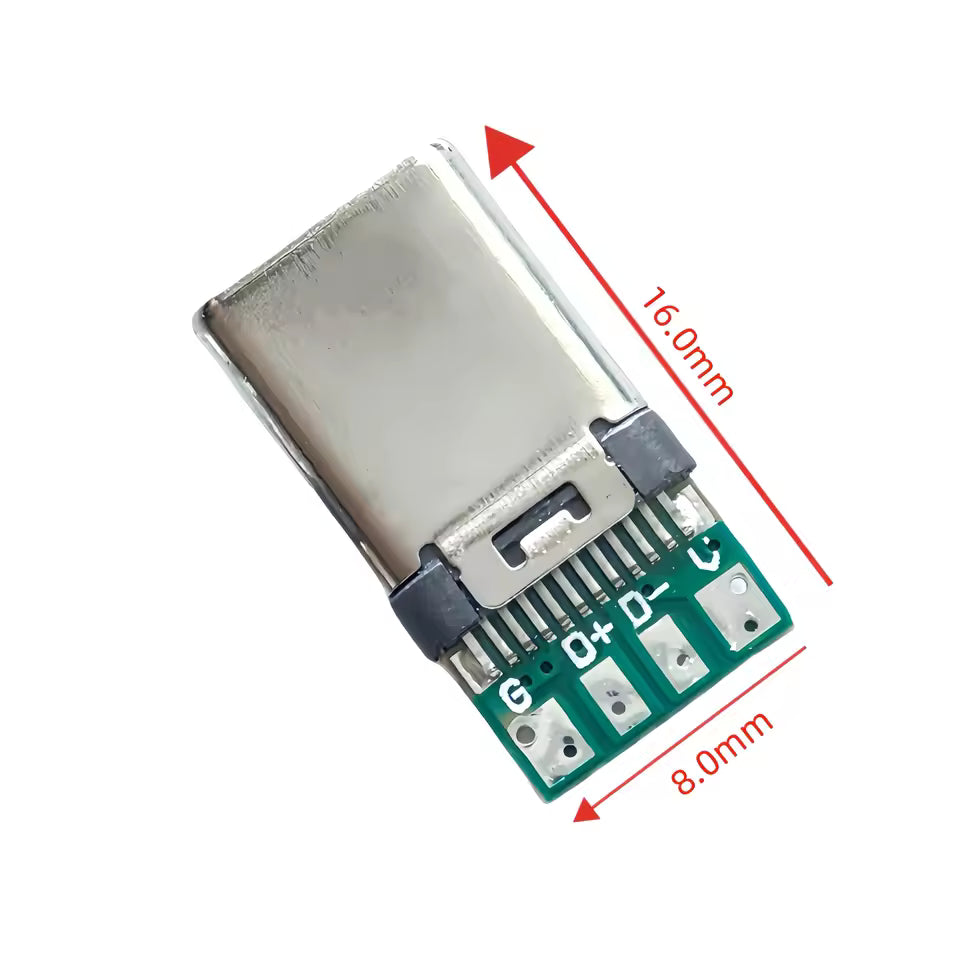 USB-C Male Breakout Board 4 Pin Dimensions