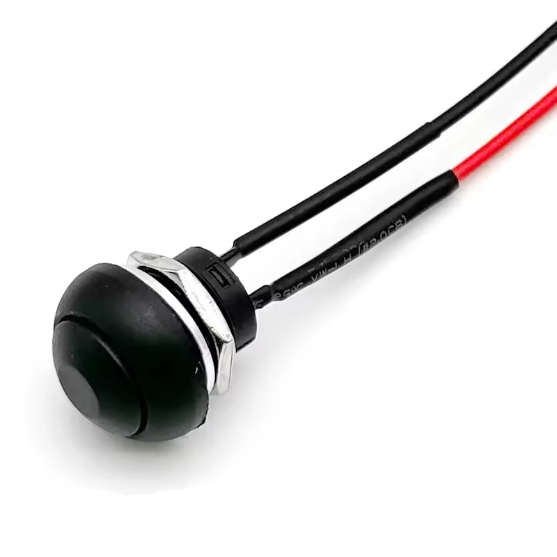 Pre-Wired Black Momentary Push Button Switch – ON/OFF 12mm