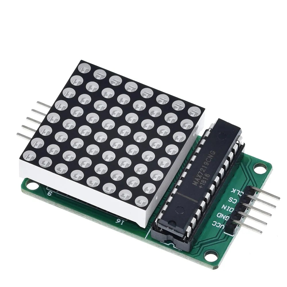 Red LED matrix module featuring the MAX7219 driver chip, designed for displaying patterns, characters, or animations, commonly used in electronic displays and DIY projects