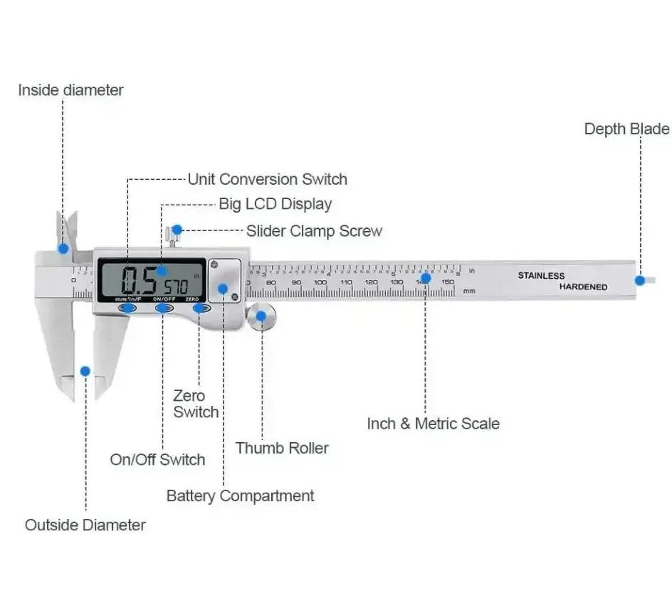 Digital Vernier Caliper 150mm Stainless Steel 0.01mm