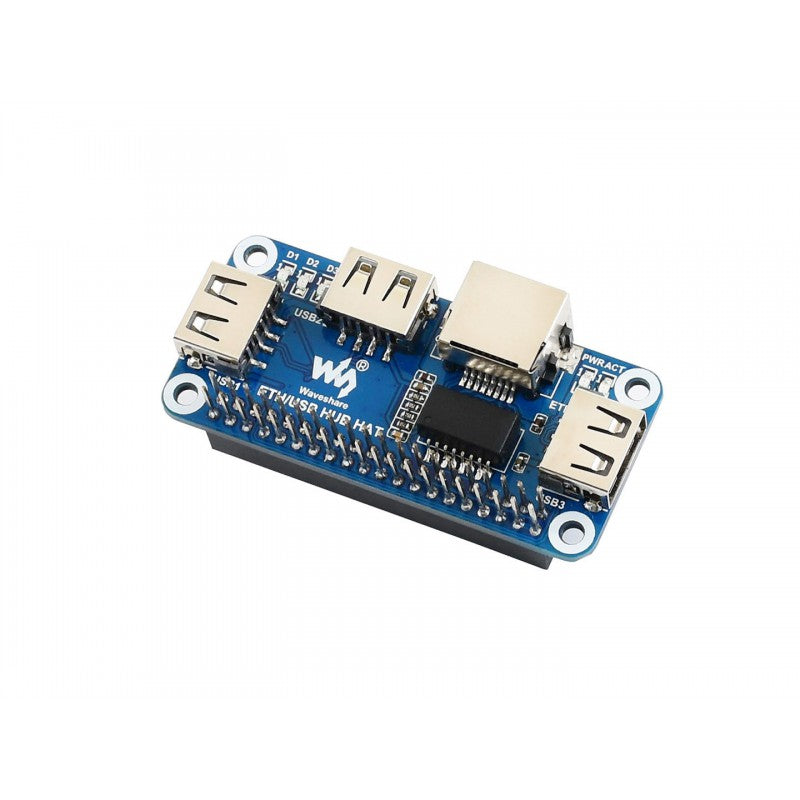 Ethernet / USB HUB HAT for Raspberry Pi - 1x RJ45, 3x USB