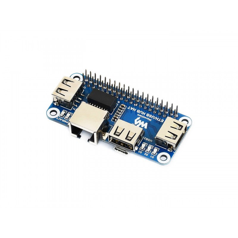 Ethernet / USB HUB HAT for Raspberry Pi - 1x RJ45, 3x USB