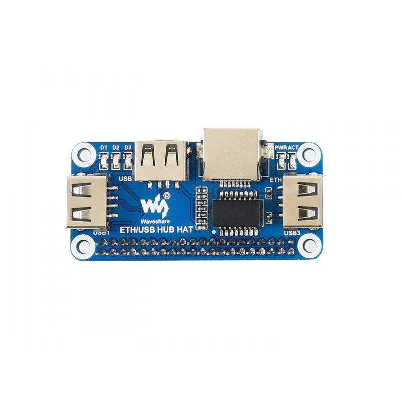 Ethernet / USB HUB HAT for Raspberry Pi - 1x RJ45, 3x USB