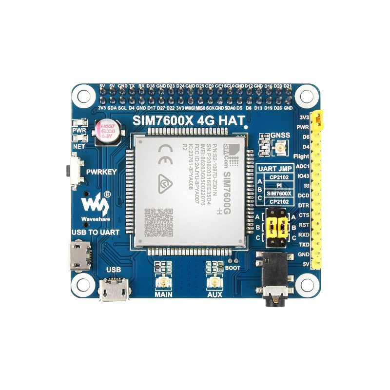 4G HAT For Raspberry Pi, LTE Cat-4 4G / 3G / 2G Support, GNSS, Global Band