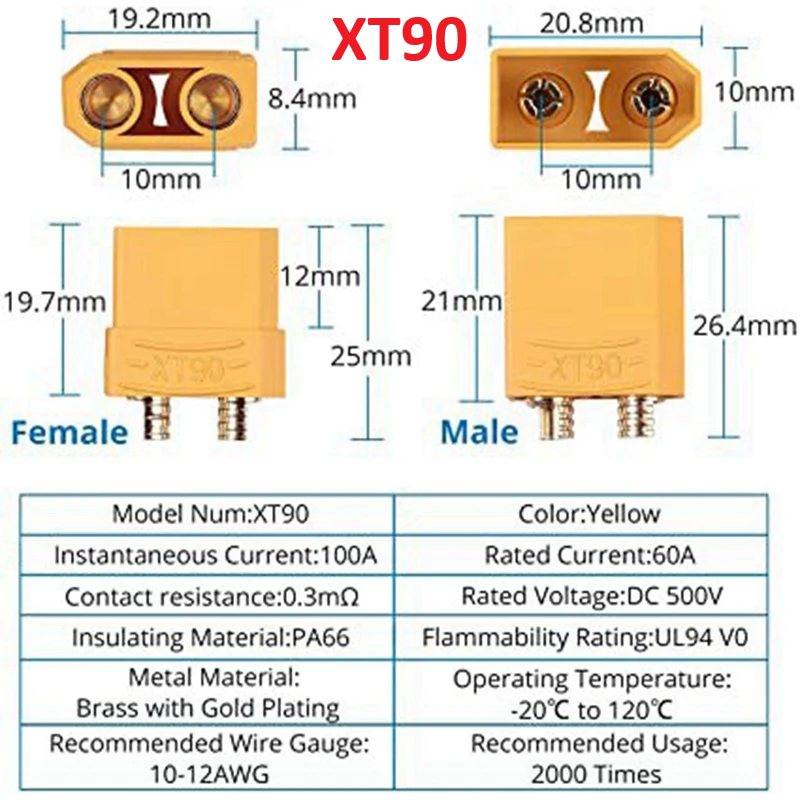 XT90 Male Female Connector Pairs